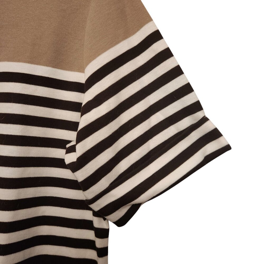 Karen Scott Neutral Brown White Cotton Striped Tee Shirt Size 0X - Picture 3 of 9